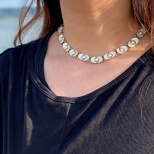 シルバー　ホワイトエナメル　アールデコ　ネックレス