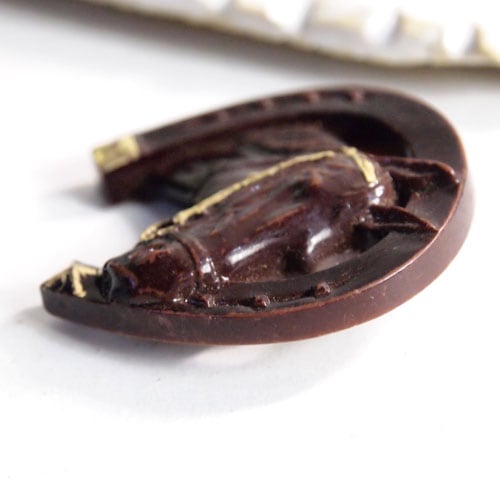 オールドプラスチック　蹄鉄と馬　ブローチ