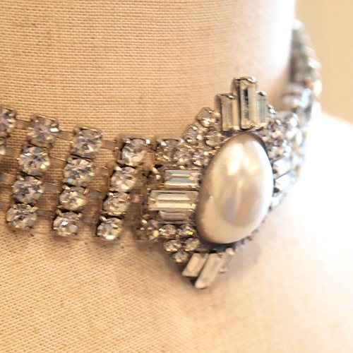 フェイクパール＆クリスタル　カクテルチョーカーネックレス