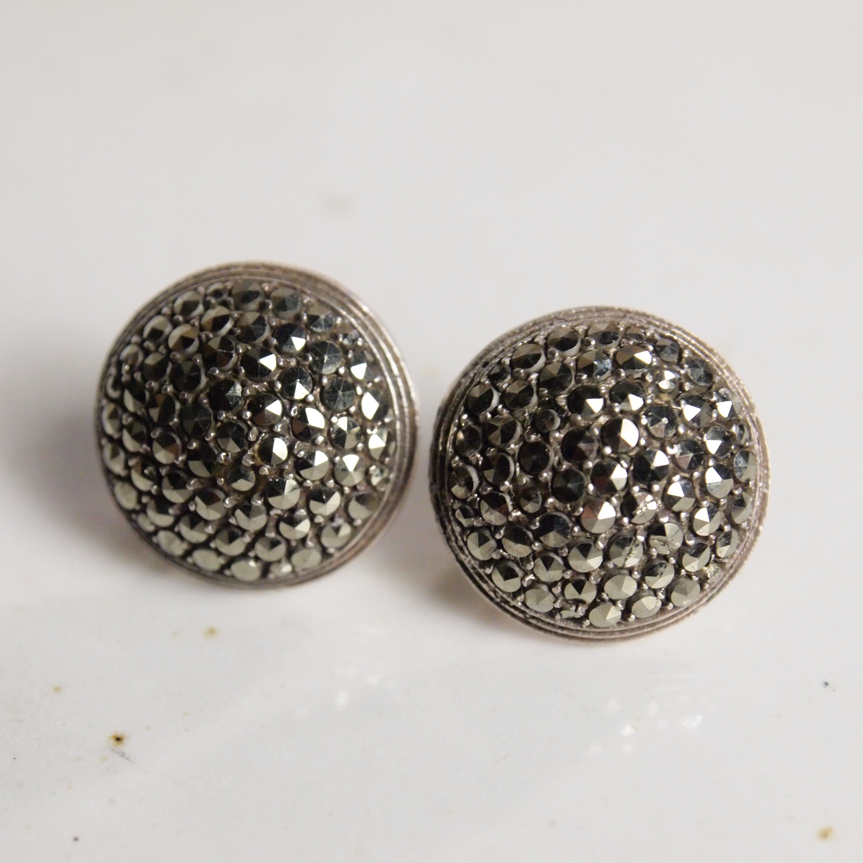 シルバー　マーカサイト　アールデコピアス