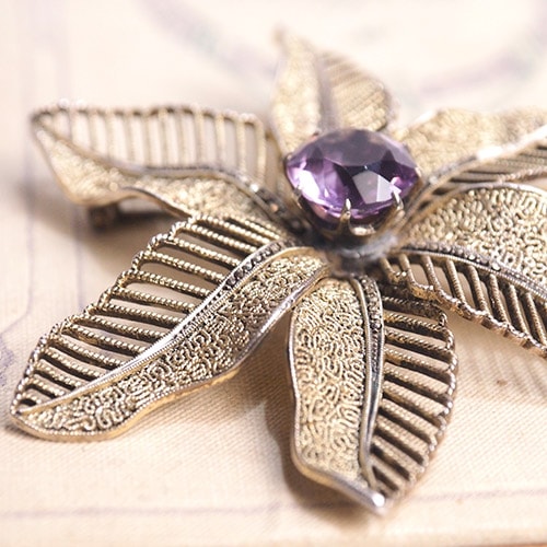 THEODOR FAHRNER 　ファーナー　シルバー　アメシスト　フラワーブローチ