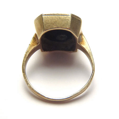 14金　オニキス＆ダイヤモンド　スクエアリング