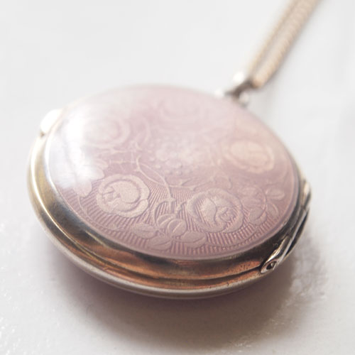 sold-David Andersen ピンク　ギロッシュエナメル　ローズデザイン　ロケットペンダント