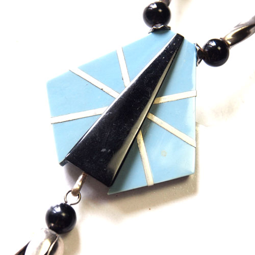 AUGUST BONAZ ボナーズ ブルー&ブラックガラリス アールデコネックレス