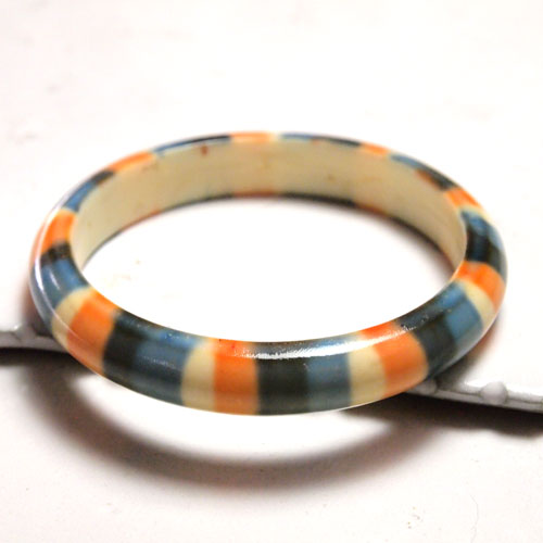 オールドプラスチック　ハンドペイント　ストライプバングル