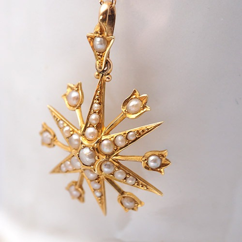 15金 シードパール 六芒星 ペンダント