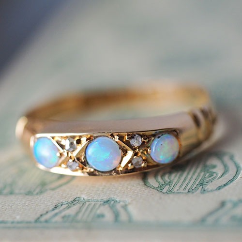 18金 オパール＆ダイヤモンド 1890年ヴィクトリアンリング