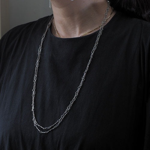 シルバー ツイスト アンティークチェーンネックレス（136cm)