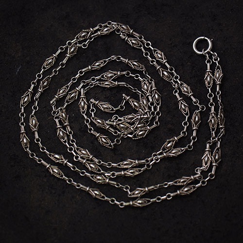 シルバーフィリグリー  アンティークチェーンネックレス(143cm)