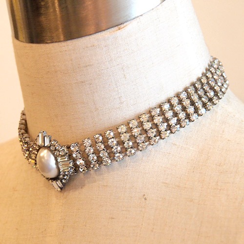 フェイクパール＆クリスタル　カクテルチョーカーネックレス