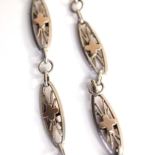 シルバー＆ゴールドプレート　クロス　フレンチフィリグリネックレス140cm