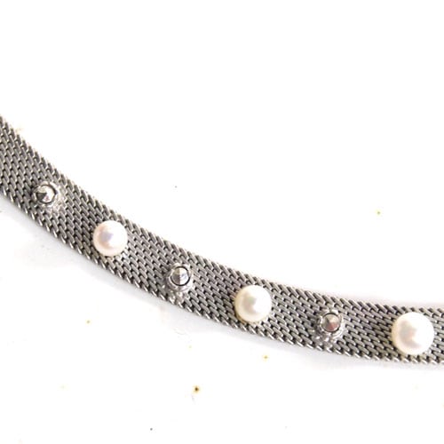 アールデコ シルバーメッシュ パール&マーカサイト ネックレス