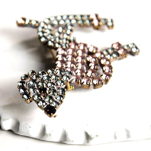 アクア&ピンク クリスタル プードルブローチ