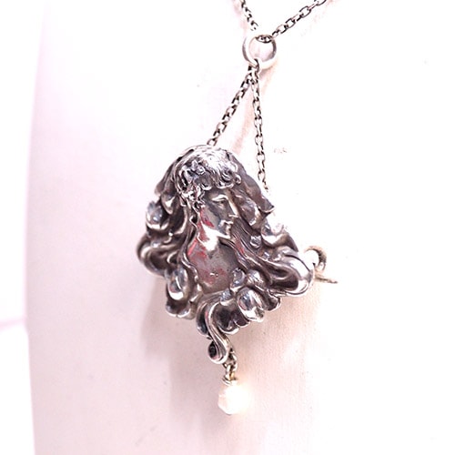 シルバー&シードパール アールヌーボーレディ ペンダントブローチ