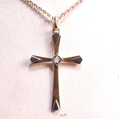 18金 ローズカットダイヤモンド コンビクロス