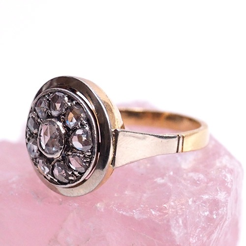 18金　ローズカットダイヤモンド　サークルデザインリング （アンティークジュエリー）