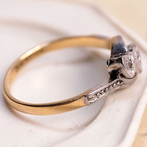 18金　プラチナ　ダイヤモンド　トリプルハートリング（アンティークジュエリー）