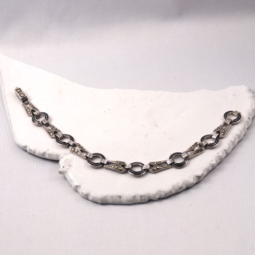 シルバー　ブラックエナメル＆マーカサイト　アールデコブレスレット