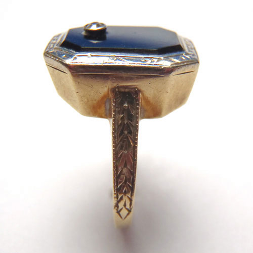 14金　オニキス＆ダイヤモンド　スクエアリング