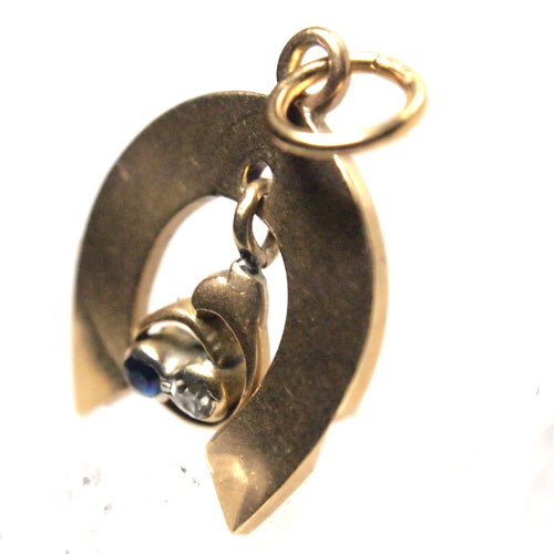 9金　ダイヤモンド＆サファイヤ　蹄鉄チャーム