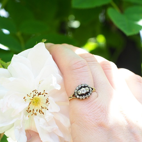 18金　シルバー　オールドヨーロピアンカット　ダイヤモンド　スウェーデンリング