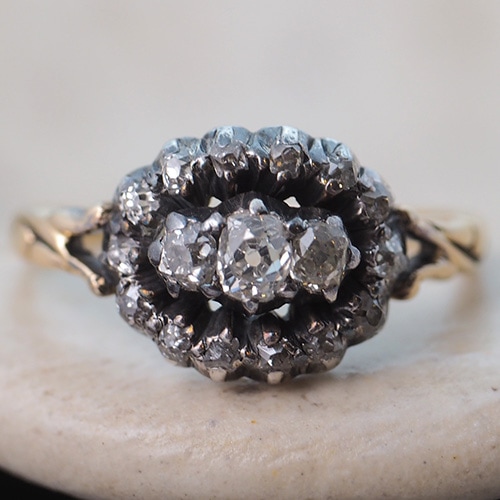 18金　シルバー　オールドヨーロピアンカット　ダイヤモンド　スウェーデンリング