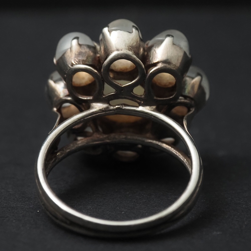 天然ムーンストーン フラワー・クラスター シルバーリング 