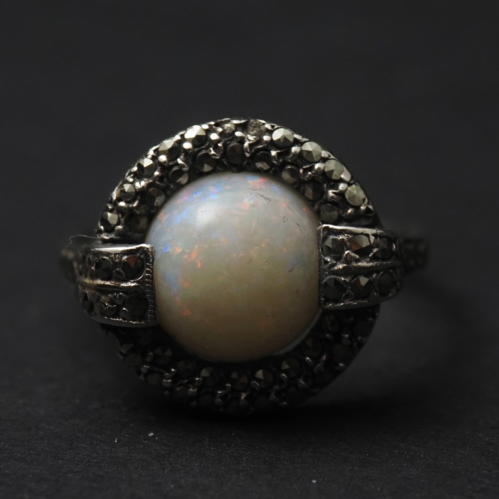 sold out 天然オパール×マーカサイト アールデコ・シルバーリング 