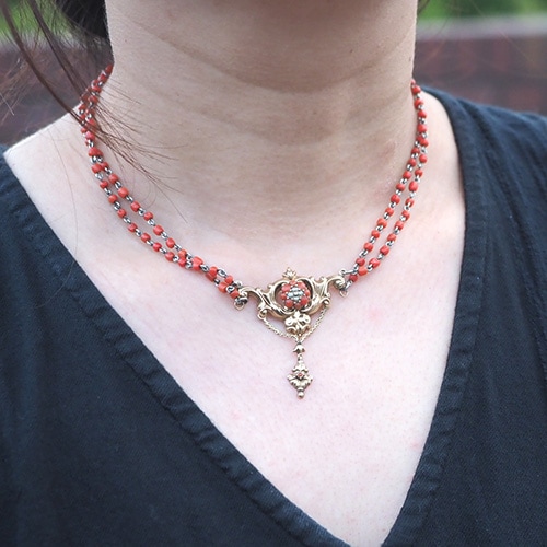 14金 シルバー コーラル&シードパール ネックレス