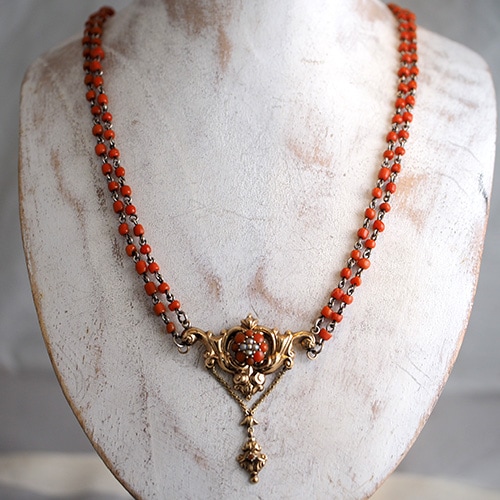 14金 シルバー コーラル&シードパール ネックレス