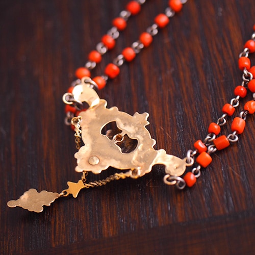 14金 シルバー コーラル&シードパール ネックレス