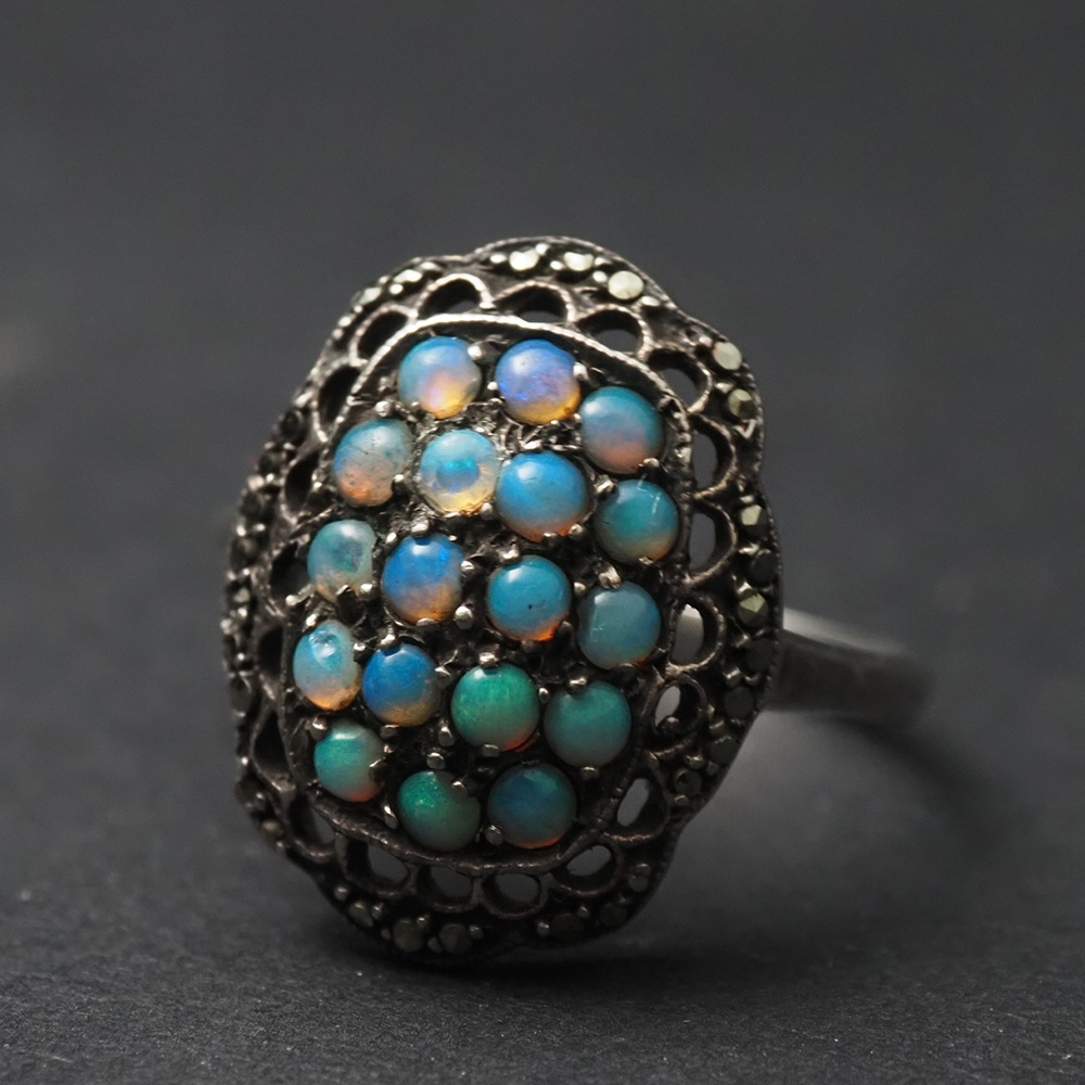 sold out 天然オパール パヴェ×マーカサイト アールデコ・シルバーリング 