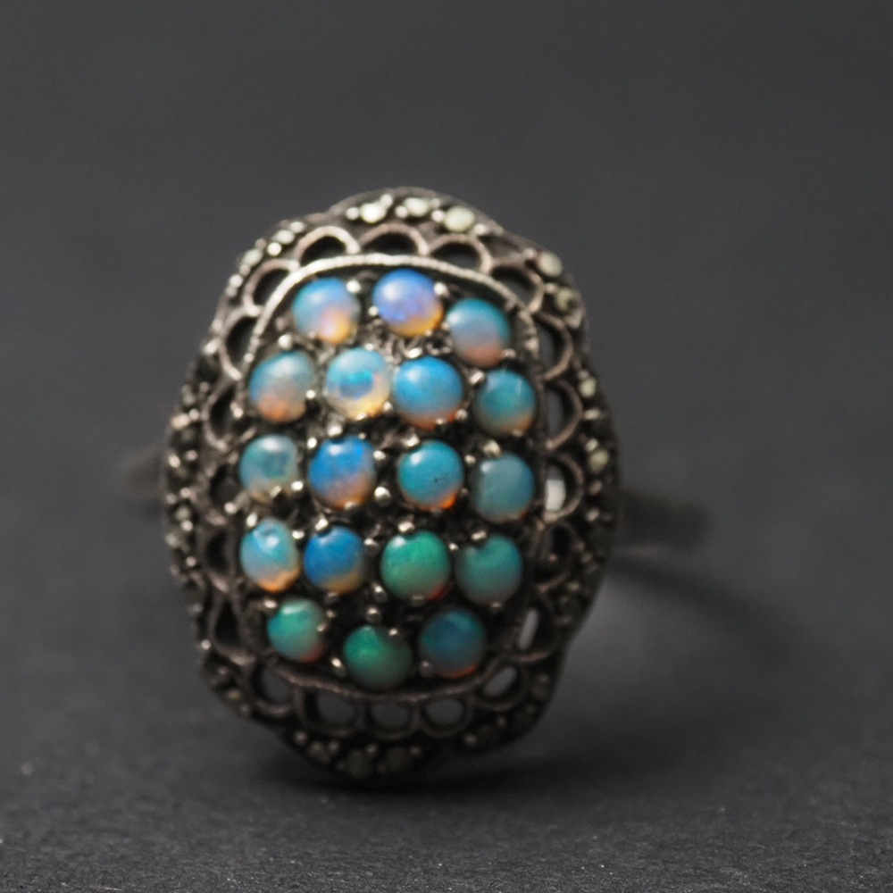 sold out 天然オパール パヴェ×マーカサイト アールデコ・シルバーリング 