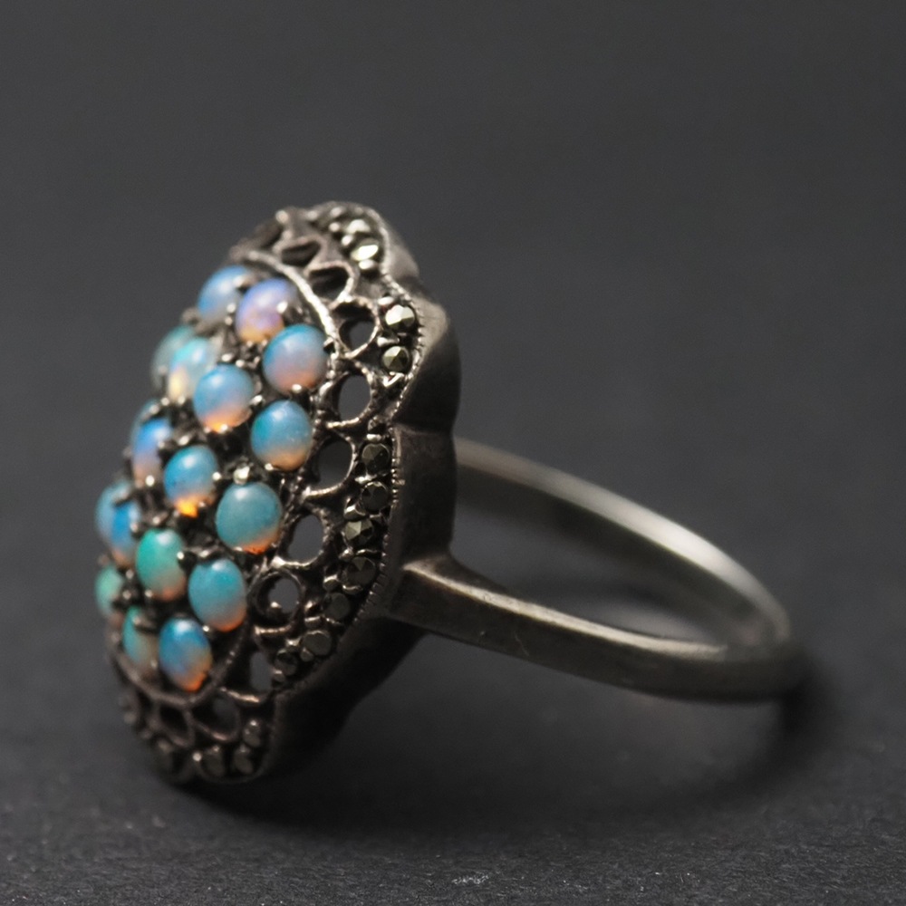 sold out 天然オパール パヴェ×マーカサイト アールデコ・シルバーリング 