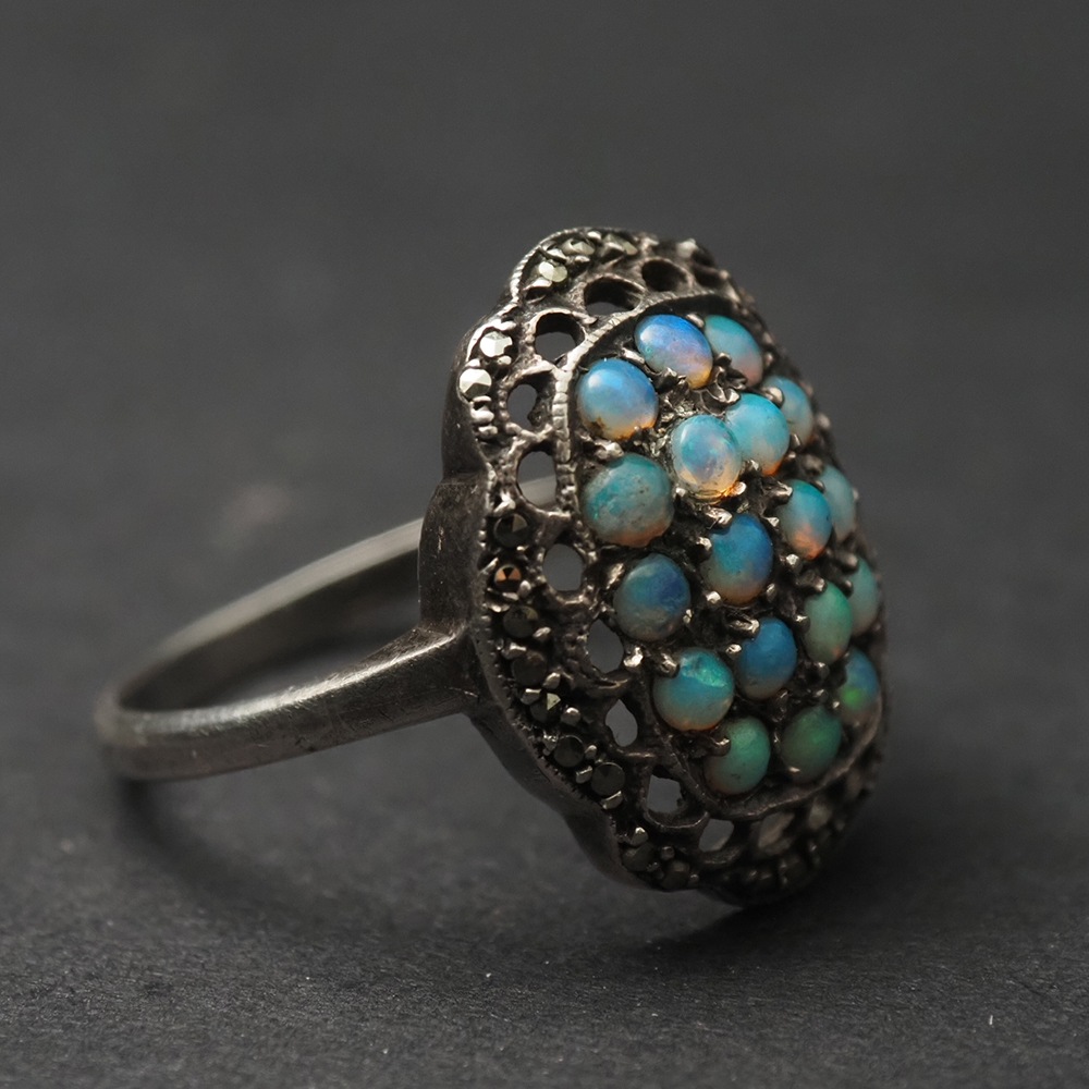 sold out 天然オパール パヴェ×マーカサイト アールデコ・シルバーリング 