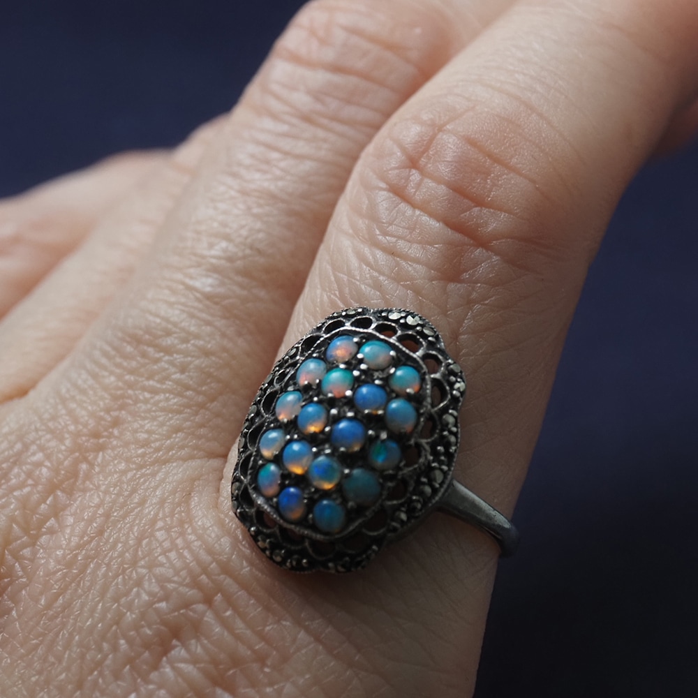 sold out 天然オパール パヴェ×マーカサイト アールデコ・シルバーリング 