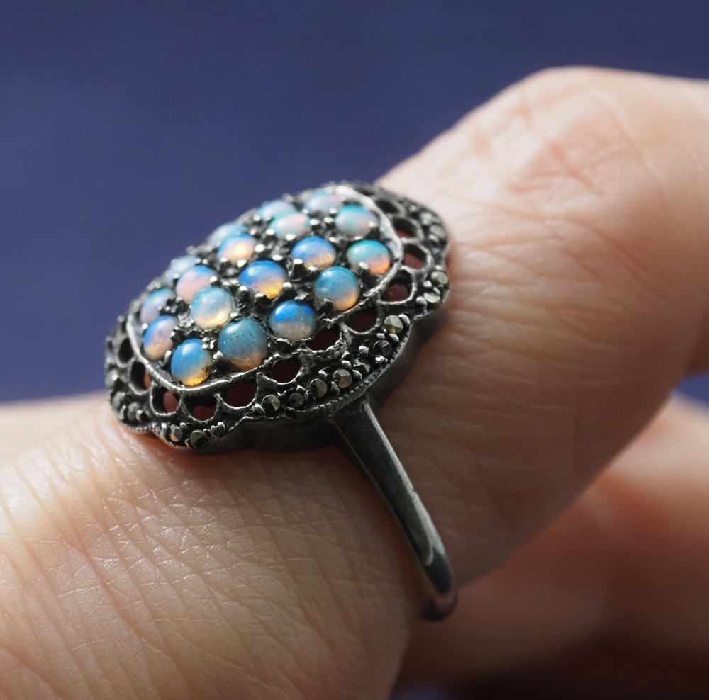 sold out 天然オパール パヴェ×マーカサイト アールデコ・シルバーリング 