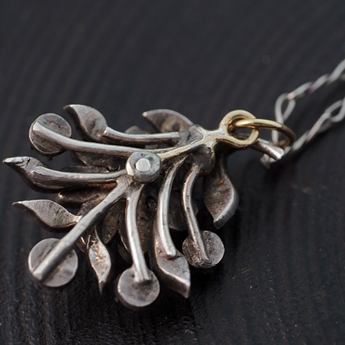 シルバー ジョージアン ローズカットダイヤモンド フラワーペンダント