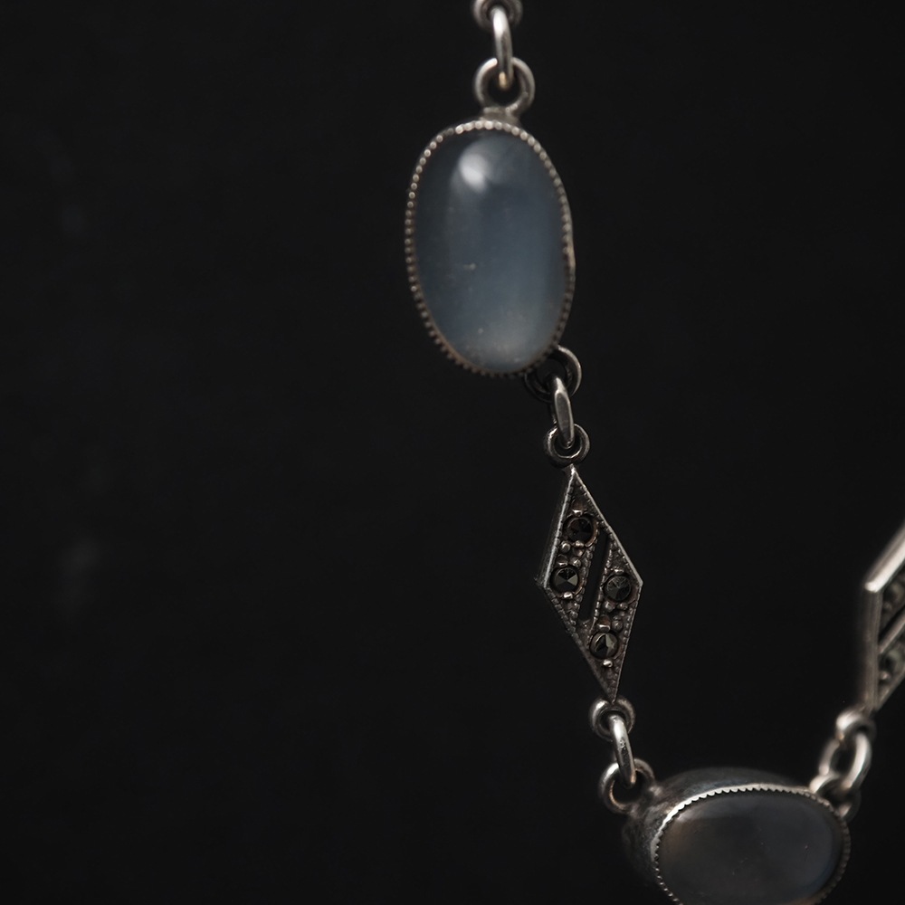 天然ムーンストーン×マーカサイト アールデコ・シルバーネックレス