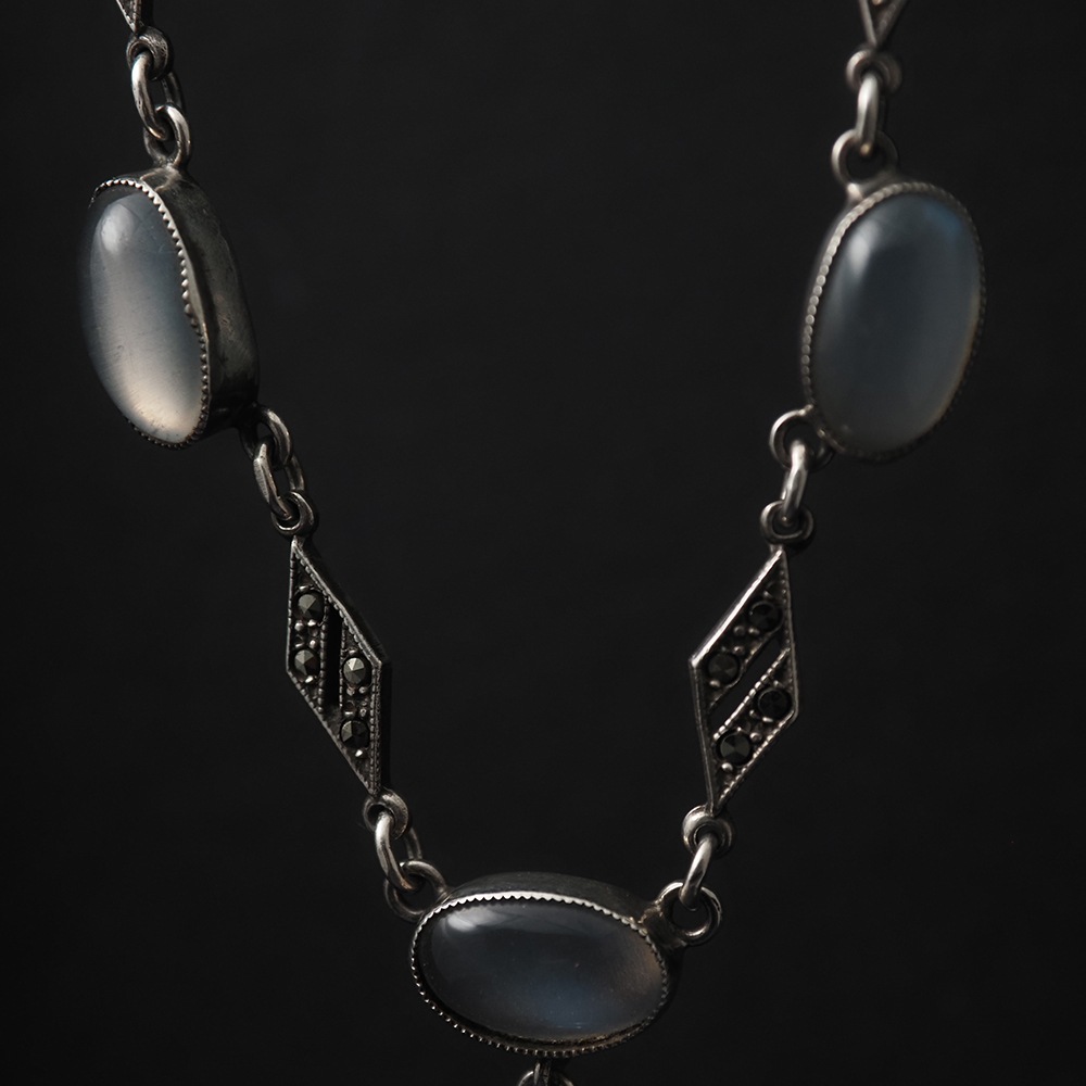 天然ムーンストーン×マーカサイト アールデコ・シルバーネックレス