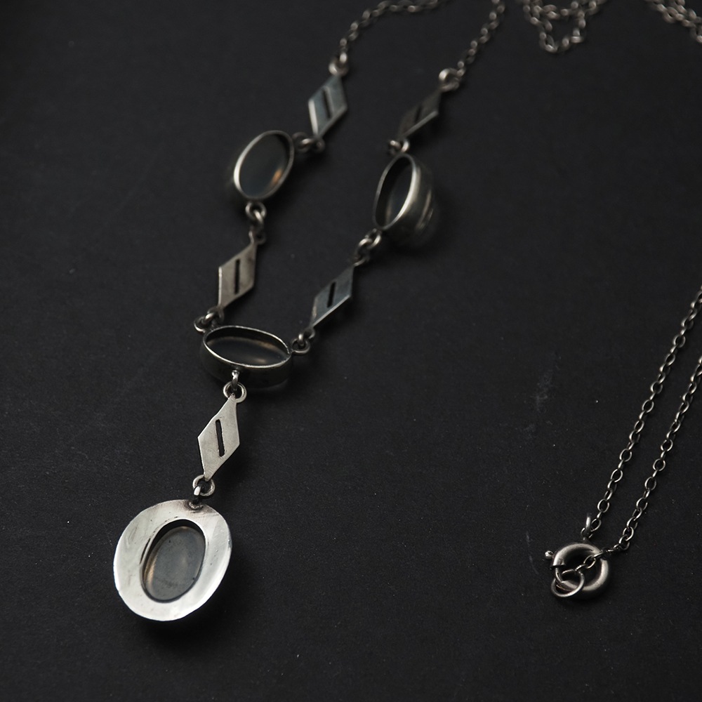 天然ムーンストーン×マーカサイト アールデコ・シルバーネックレス