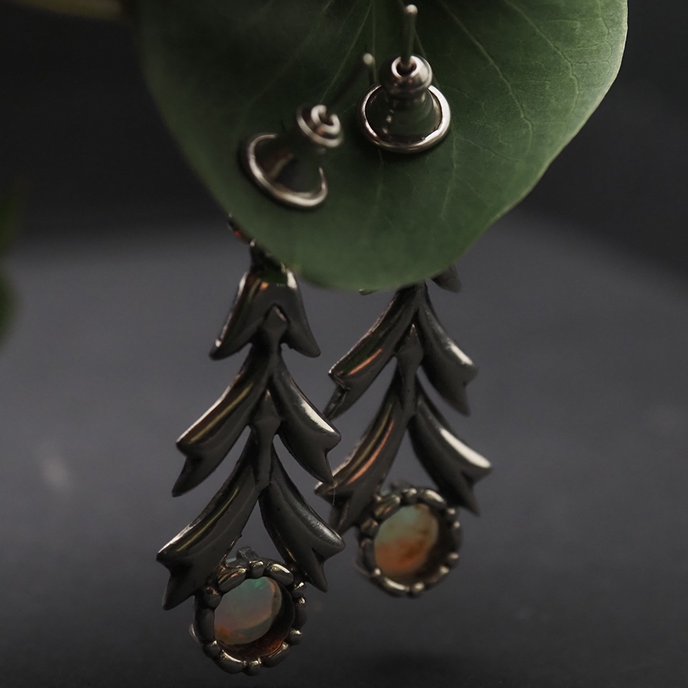 天然オパール×マーカサイト アールデコ・シルバーピアス