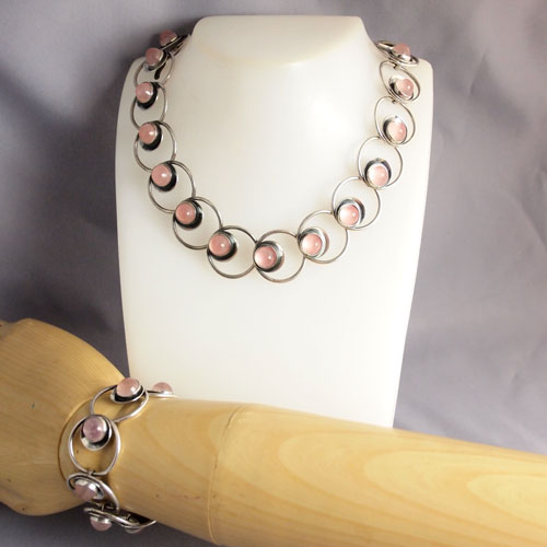 N.E.FROM (N.E.フロム）ローズクォーツ ドットネックレス＆ブレスレットセット