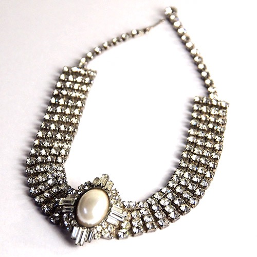 フェイクパール＆クリスタル　カクテルチョーカーネックレス