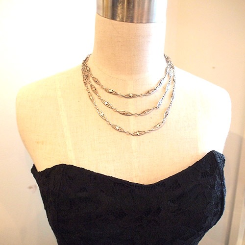 シルバー＆ゴールドプレート　クロス　フレンチフィリグリネックレス140cm