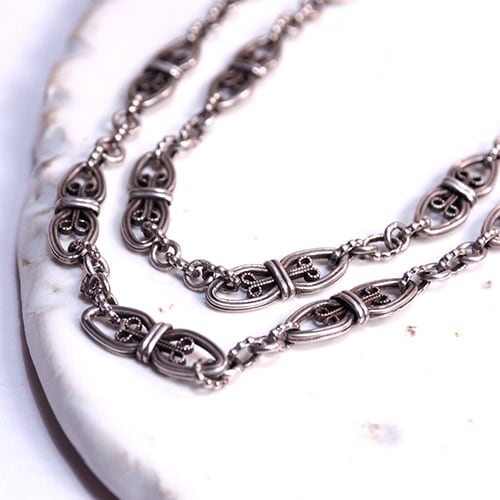 フレンチ シルバーフィリグリ ボリュームロングチェーン 143cm