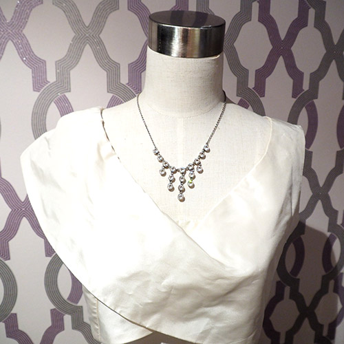 シルバー クリスタルガラス アールデコフリンジネックレス