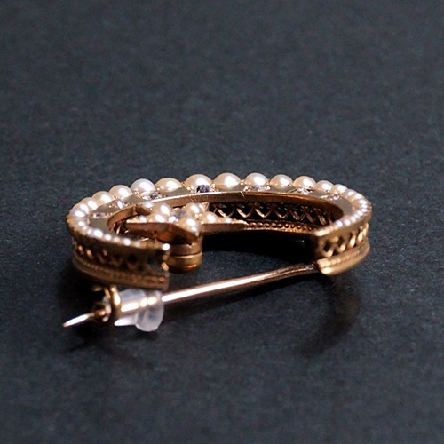 18金　ダイヤモンド＆シードパール　ムーン＆クレセントブローチ