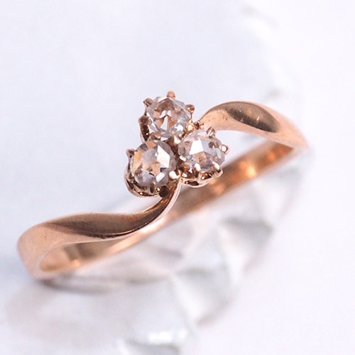 18金 ローズカットダイヤモンド クローバーリング