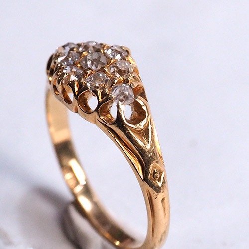 18金　ダイヤモンド　サイドマーキースリング （アンティークジュエリー）